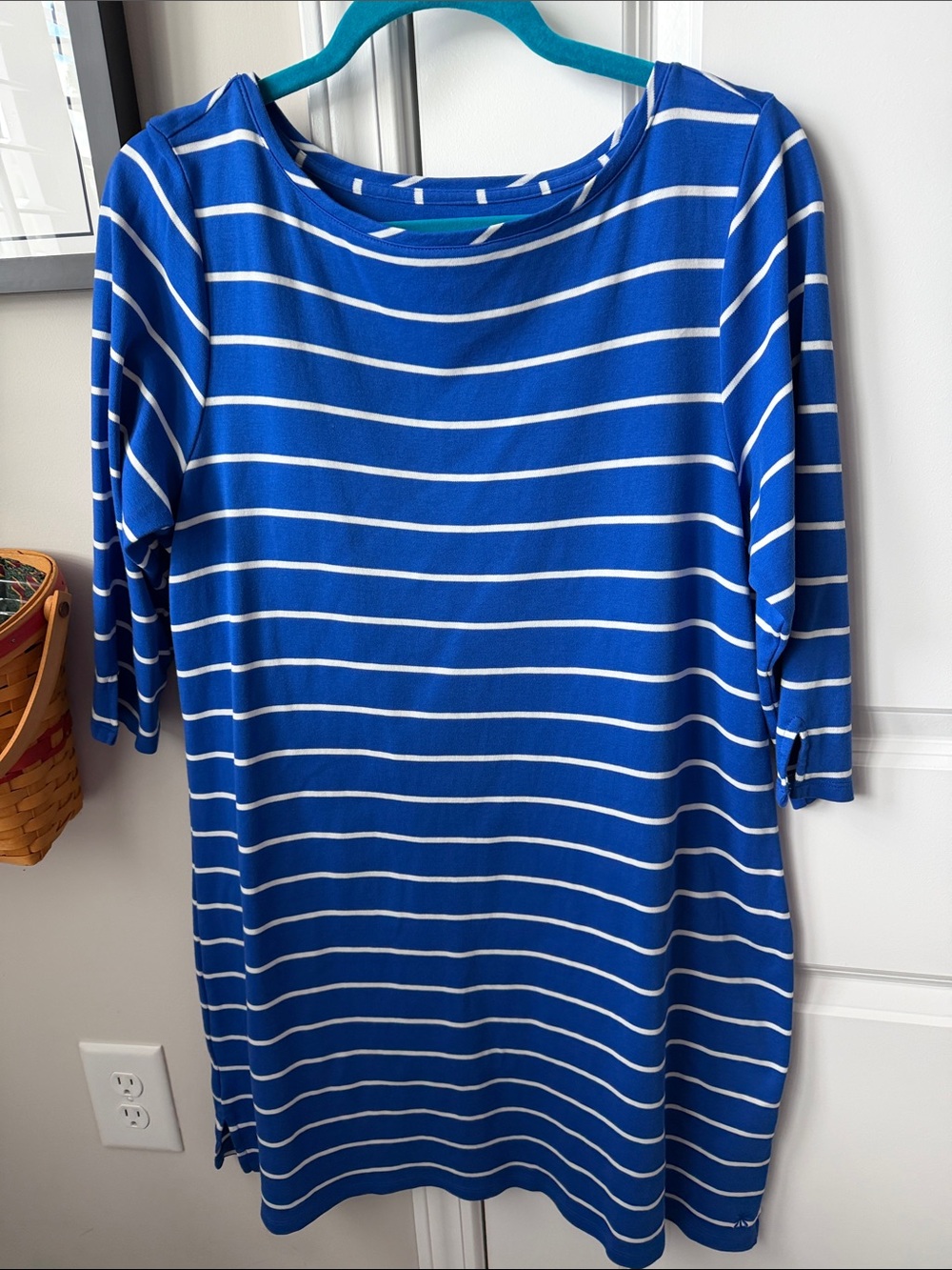 Isaac Mizrahi Blue and White Striped Boatneck Dress size LARGE PETITE